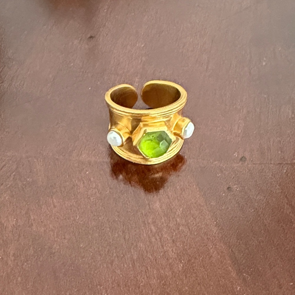 Julie Vos Gold Ring with Green and White Gems